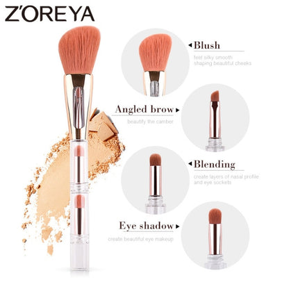 Zoreya Travel 3in1 Make Up Soft Multipurpose Portable Makeup Brush Angled Sponge Brow Eye Shadow Powder Paint Brushes Cosmetic