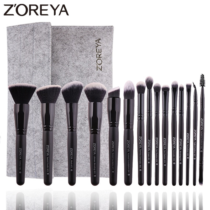 ZOREYA 15pcs Makeup Brushes Set Woode Foundation Blush Natural Soft Eyeshadow Professional Cosmetic Brush Make Up Eyelash Tools
