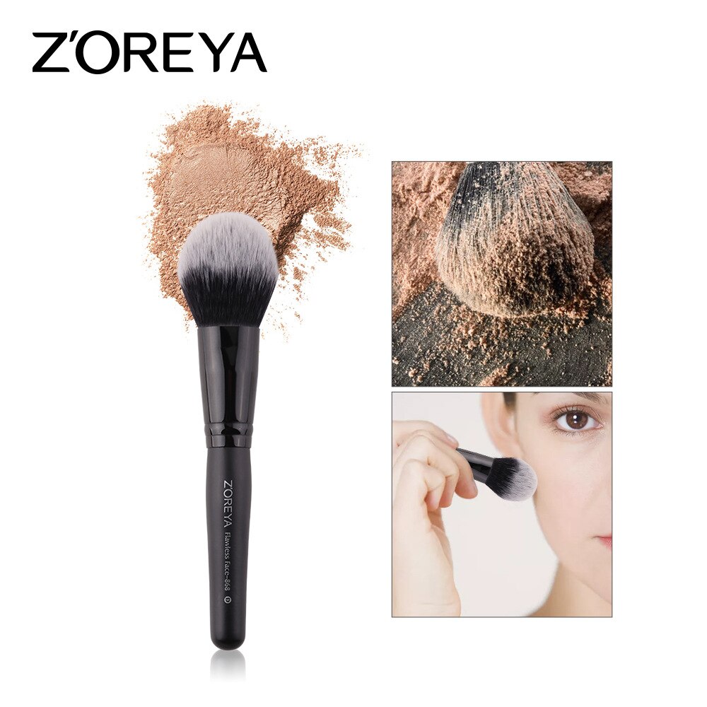 Hot Selling ZOREYA White Head Black Background Artificial Fiber Powder Brush Black Wooden Handle Makeup Cosmetic Gift for Women