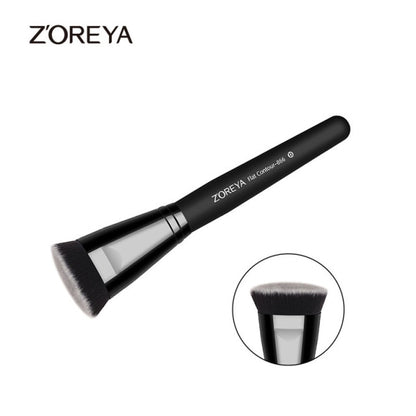 ZOREYA Premium Single Black Flat Contour Makeup Brush Dense Synthetic Hair High Quality Ferrule Professional
